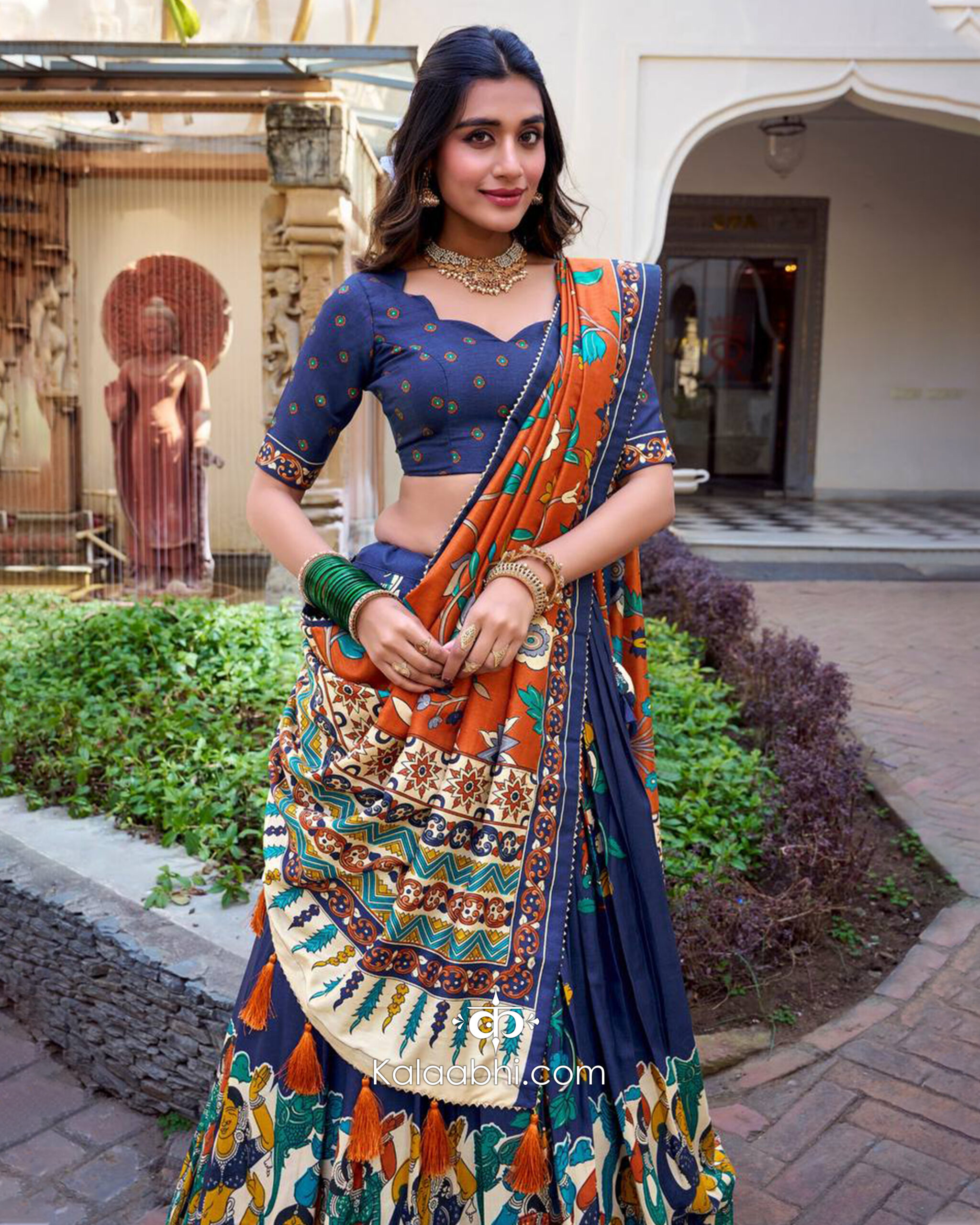 midnight navy & rust orange kalamkari lehenga set midnight navy & rust orange kalamkari lehenga set