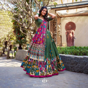 forest green & magenta heritage kalamkari lehenga set