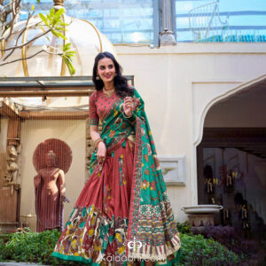 terracotta & emerald green kalamkari lehenga set