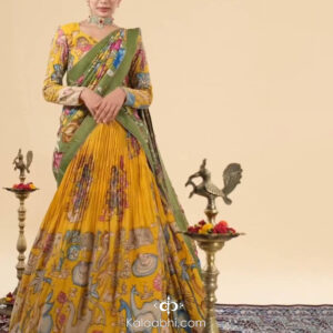 mustard yellow & forest green heritage kalamkari lehenga set
