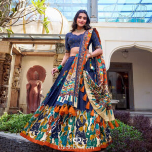 midnight navy & rust orange kalamkari lehenga set