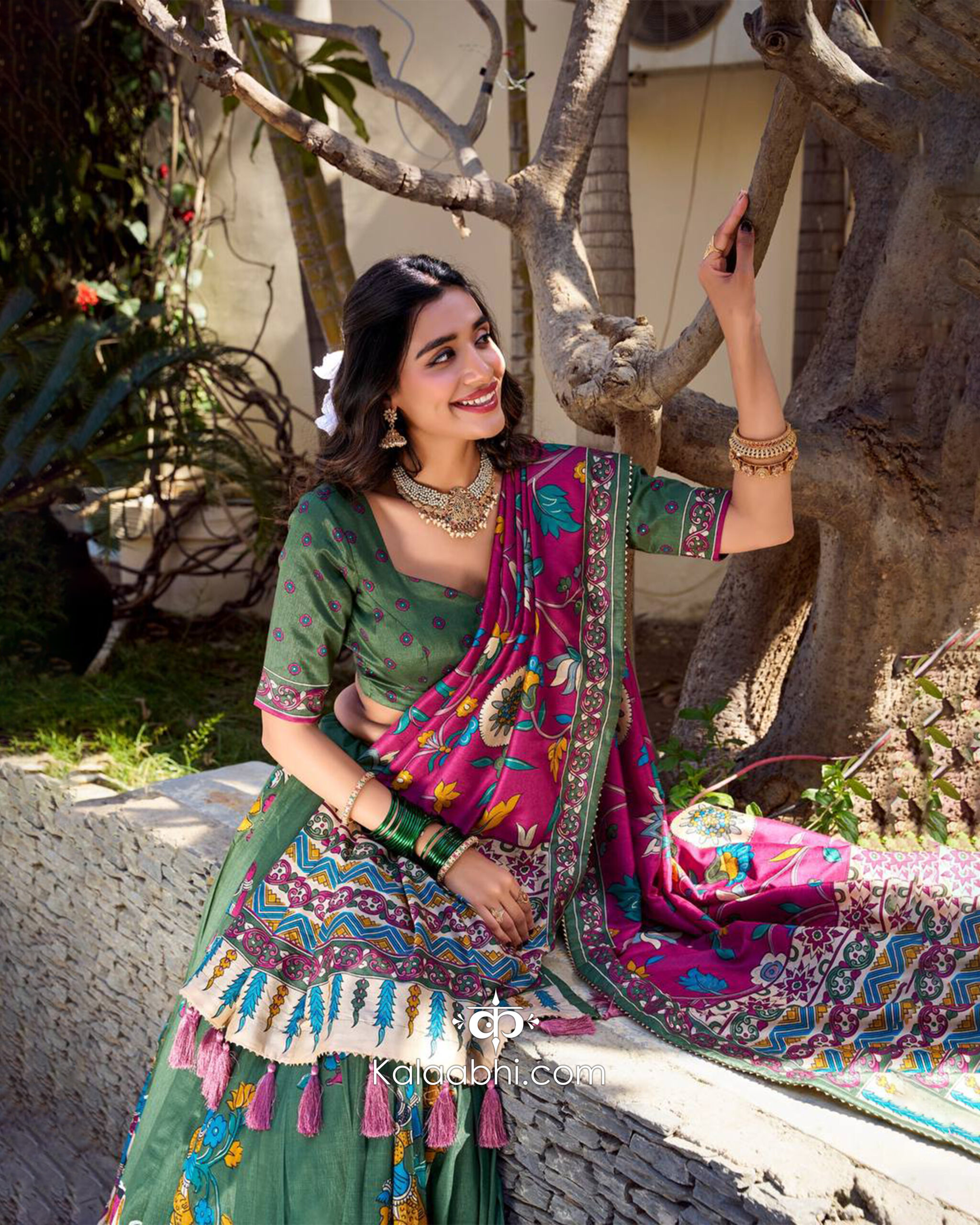 forest green & magenta heritage kalamkari lehenga set forest green & magenta heritage kalamkari lehenga set